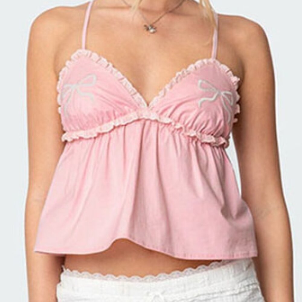 Edikted Bow & Frill Babydoll Top NWT
